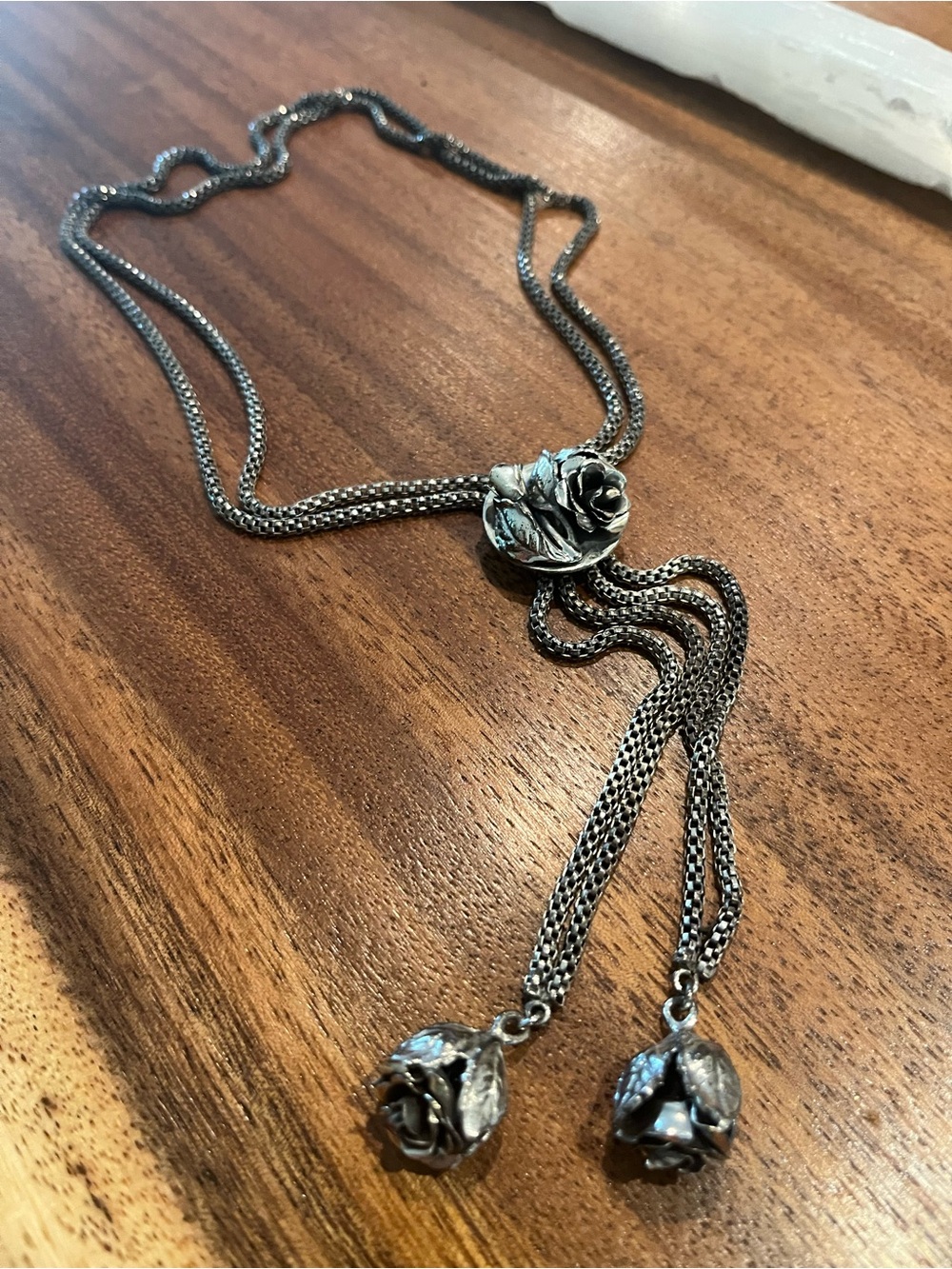 Danecraft Sterling Silver Rose Lariat Necklace - Elegant Floral Drop